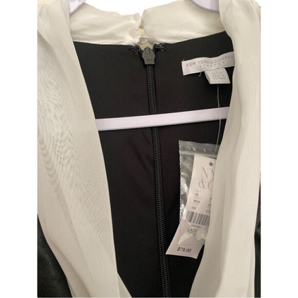 New York & Company Faux Leather Front Bow V-Neck Sleeveless Black Cocktail Dress - Picture 10 of 10